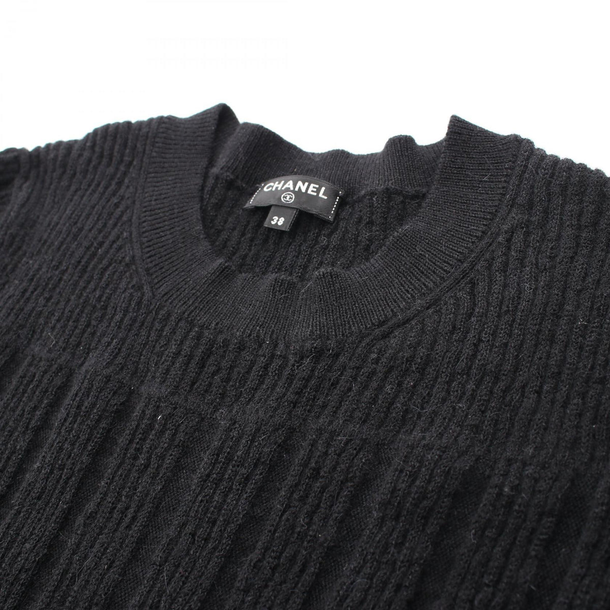 CHANEL Coco Mark Button Wool Alpaca Dress Black Size 38