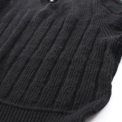 CHANEL Coco Mark Button Wool Alpaca Dress Black Size 38