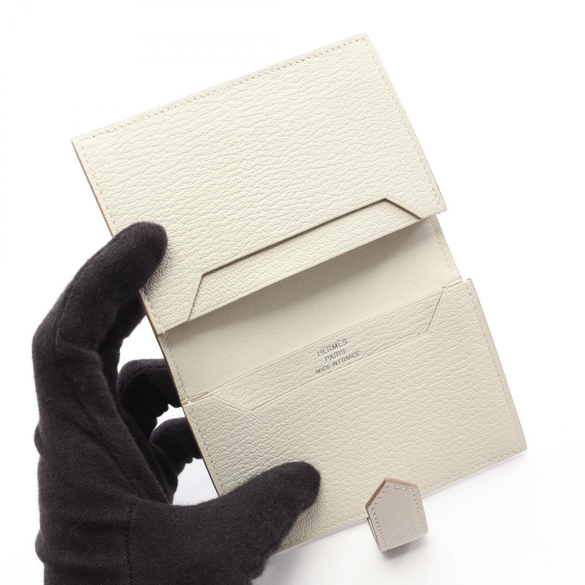 HERMES Bearn Chevre Leather Case White