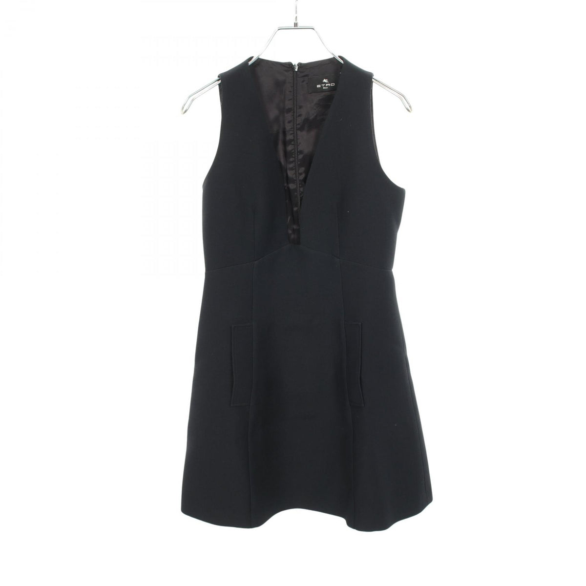 ETRO Black Sleeveless V-Neck Wool Silk Dress Size 38