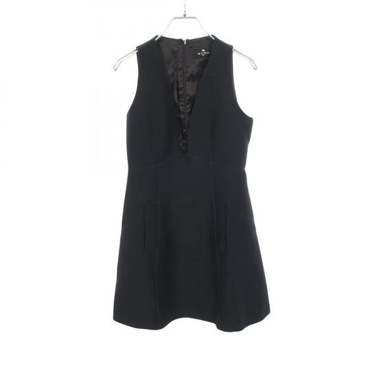 ETRO Black Sleeveless V-Neck Wool Silk Dress Size 38