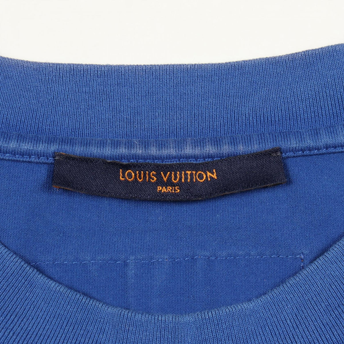 LOUIS VUITTON Embossed LV Logo Cotton T-Shirt Blue Size L