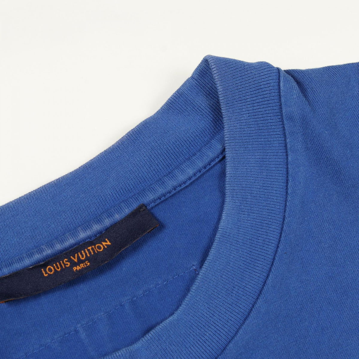LOUIS VUITTON Embossed LV Logo Cotton T-Shirt Blue Size L
