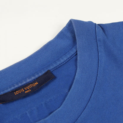 LOUIS VUITTON Embossed LV Logo Cotton T-Shirt Blue Size L