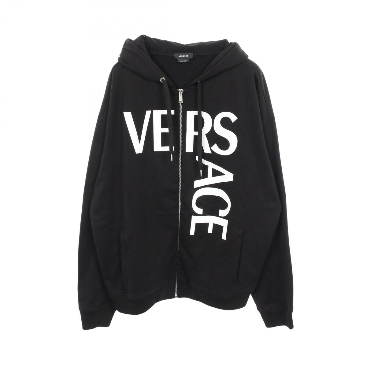 VERSACE Cotton Black Logo Print Hoodie Size 3XL