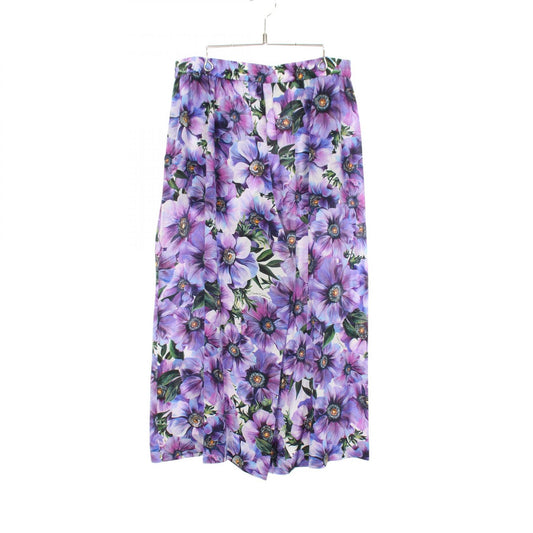 DOLCE & GABBANA Floral Print Silk Pants Purple Size 50