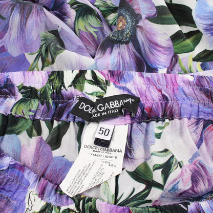 DOLCE & GABBANA Floral Print Silk Pants Purple Size 50