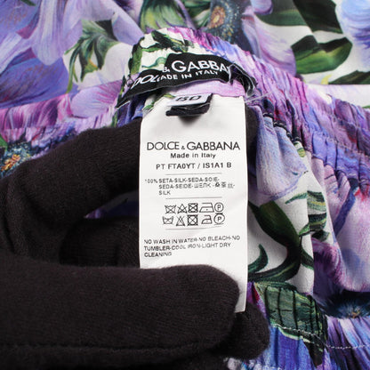 DOLCE & GABBANA Floral Print Silk Pants Purple Size 50