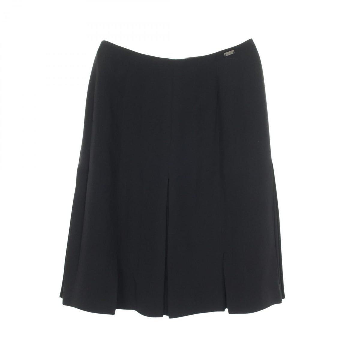 CHANEL Logo Plate Box Pleat Silk Midi Skirt Size 36