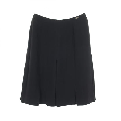 CHANEL Logo Plate Box Pleat Silk Midi Skirt Size 36