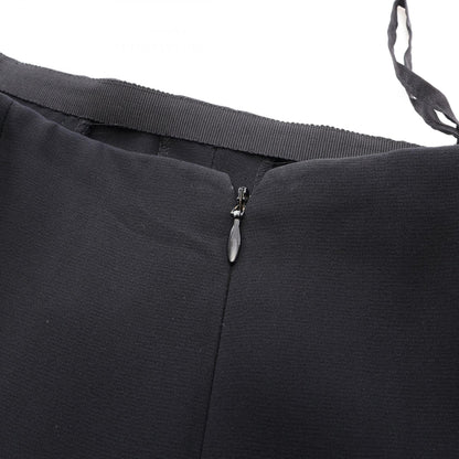 CHANEL Logo Plate Box Pleat Silk Midi Skirt Size 36