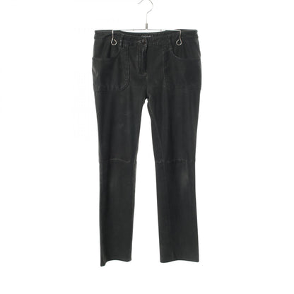 CHANEL Coco Mark Pearl Button Skinny Cotton Gray Pants Size 38