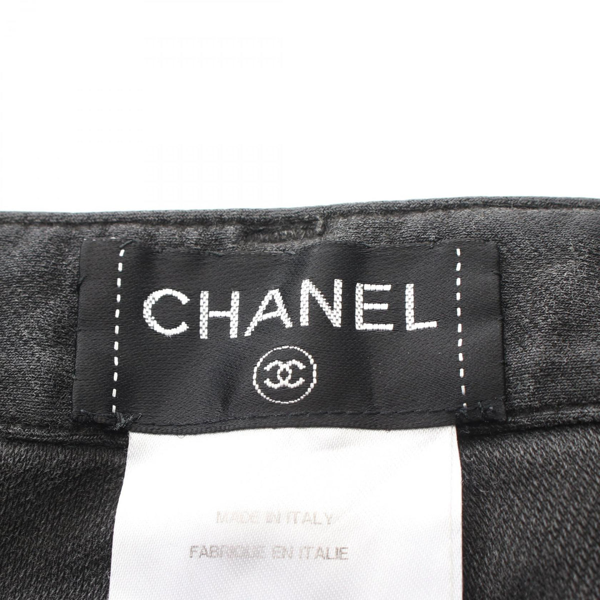 CHANEL Coco Mark Pearl Button Skinny Cotton Gray Pants Size 38