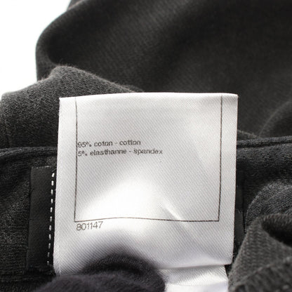 CHANEL Coco Mark Pearl Button Skinny Cotton Gray Pants Size 38