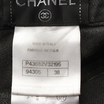 CHANEL Coco Mark Pearl Button Skinny Cotton Gray Pants Size 38