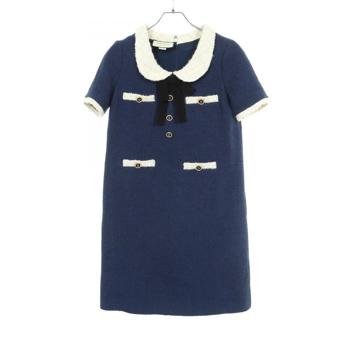 GUCCI Interlocking G Button Tweed Short Sleeve Dress Size 36