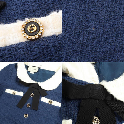 GUCCI Interlocking G Button Tweed Short Sleeve Dress Size 36