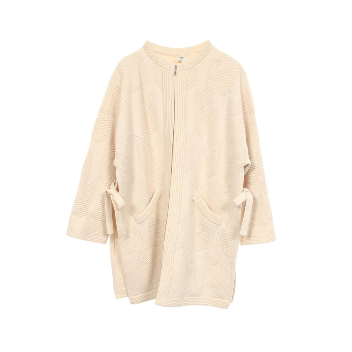 HERMES H Pattern Knit Wool Poncho Beige Size 38