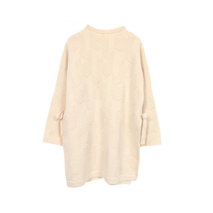 HERMES H Pattern Knit Wool Poncho Beige Size 38