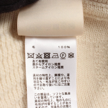 HERMES H Pattern Knit Wool Poncho Beige Size 38