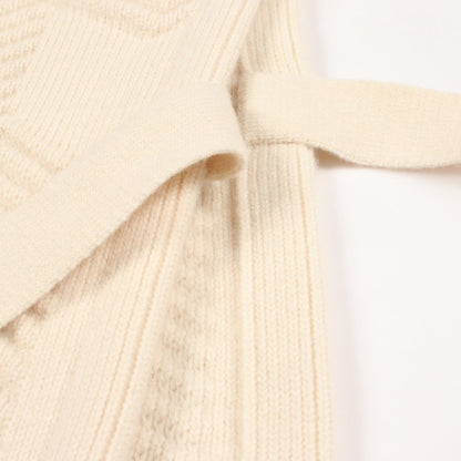 HERMES H Pattern Knit Wool Poncho Beige Size 38