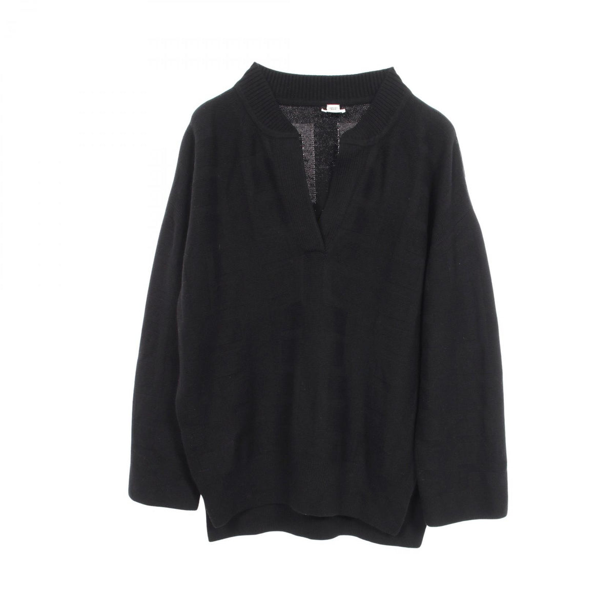 HERMES H Jacquard V-Neck Tunic Knit Sweater Black Size 42