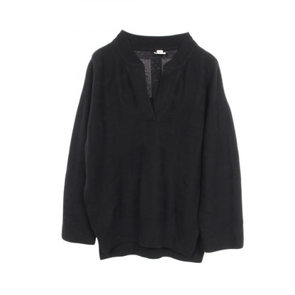 HERMES H Jacquard V-Neck Tunic Knit Sweater Black Size 42