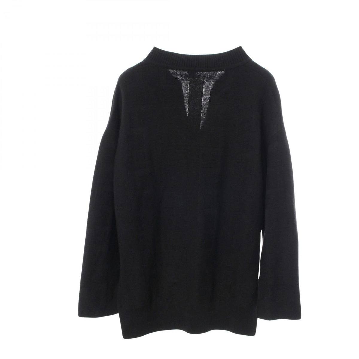 HERMES H Jacquard V-Neck Tunic Knit Sweater Black Size 42