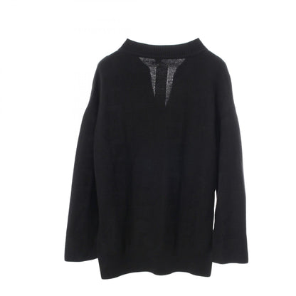 HERMES H Jacquard V-Neck Tunic Knit Sweater Black Size 42