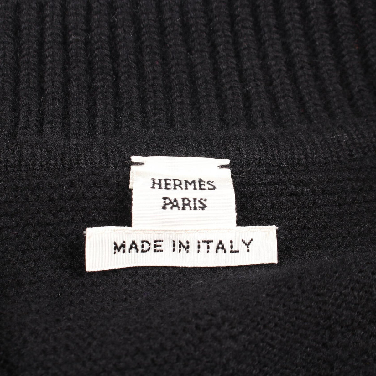 HERMES H Jacquard V-Neck Tunic Knit Sweater Black Size 42