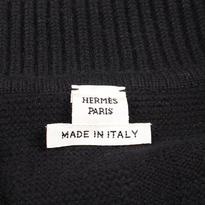 HERMES H Jacquard V-Neck Tunic Knit Sweater Black Size 42
