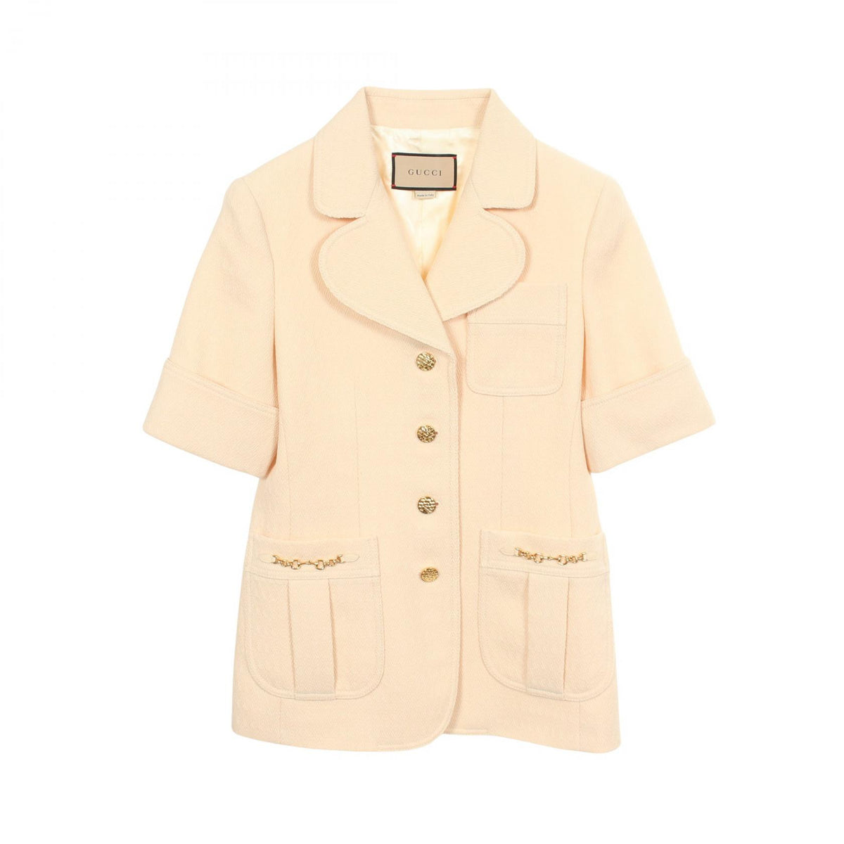 GUCCI Horsebit Wool Short Sleeve Blazer Beige Size 42