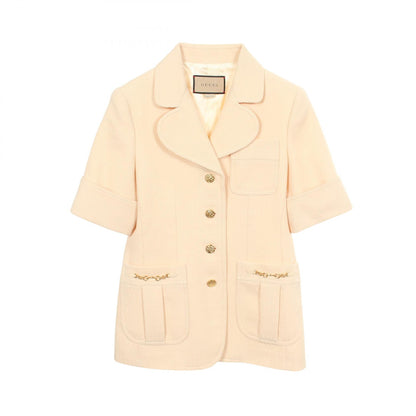 GUCCI Horsebit Wool Short Sleeve Blazer Beige Size 42
