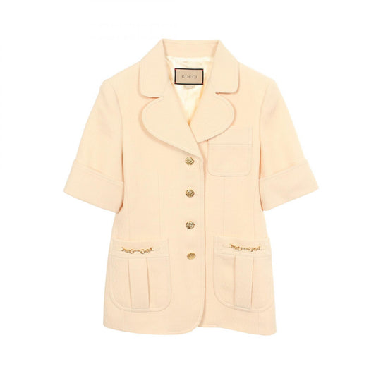 GUCCI Horsebit Wool Short Sleeve Blazer Beige Size 42