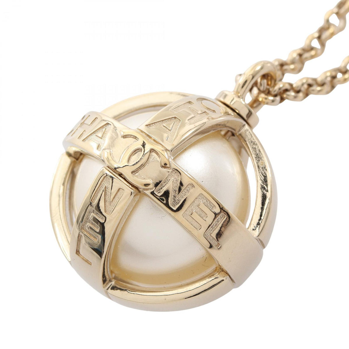 CHANEL Gold Coco Mark Logo Pearl Necklace