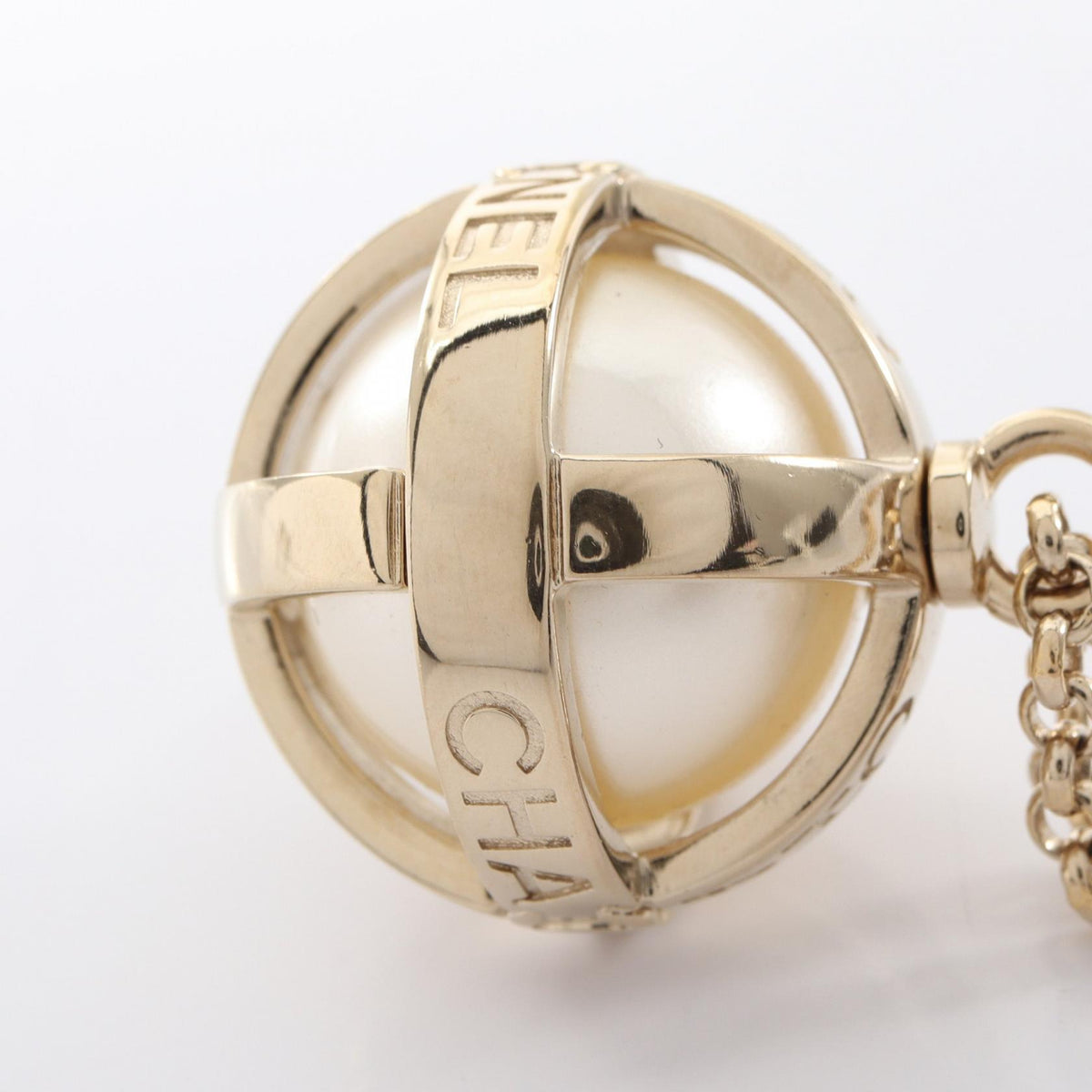 CHANEL Gold Coco Mark Logo Pearl Necklace
