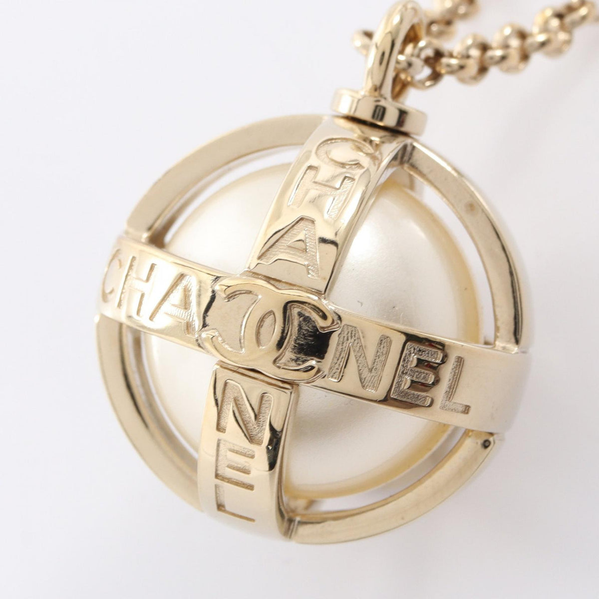 CHANEL Gold Coco Mark Logo Pearl Necklace
