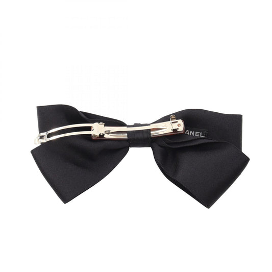 CHANEL Fabric Ribbon Barrette Black