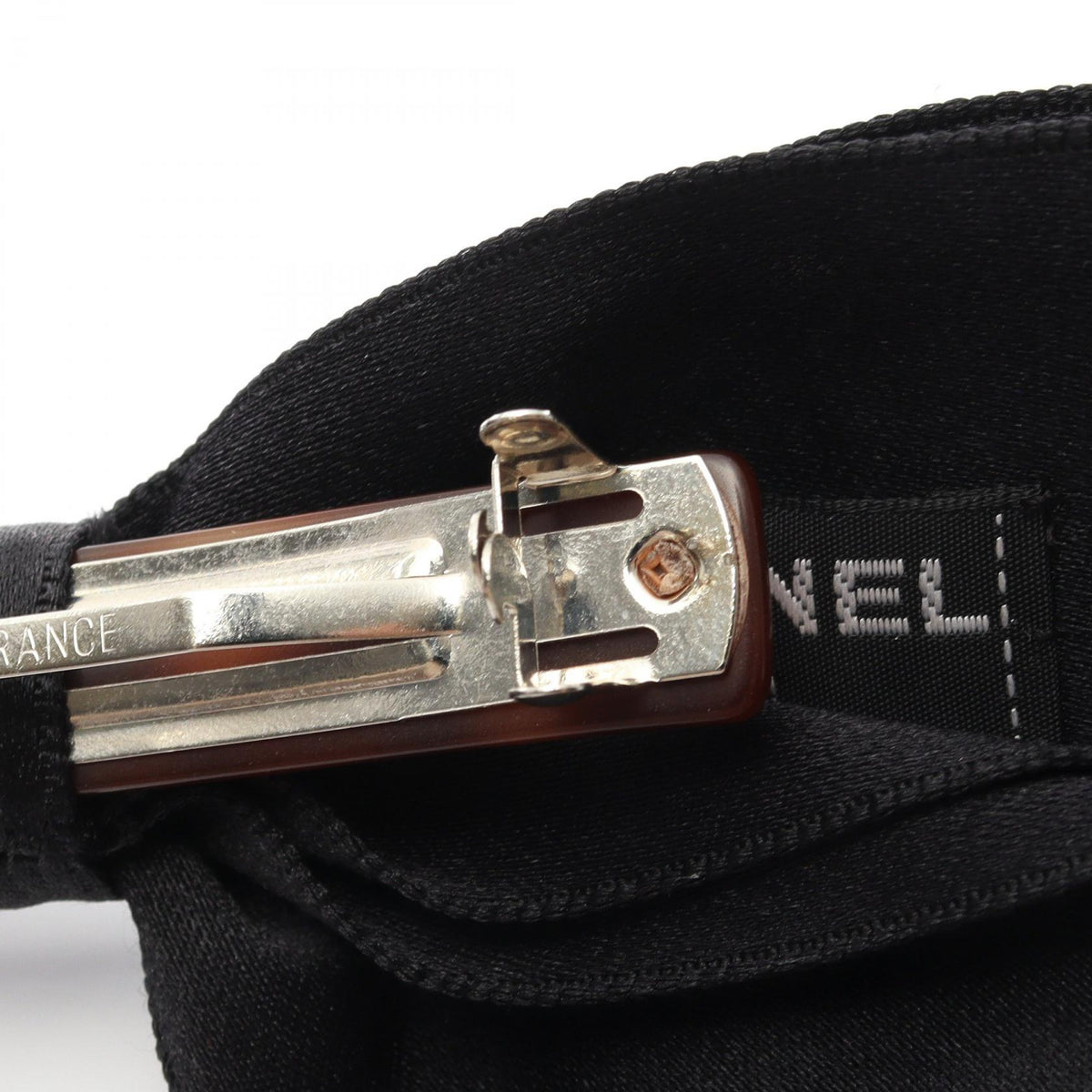 CHANEL Fabric Ribbon Barrette Black