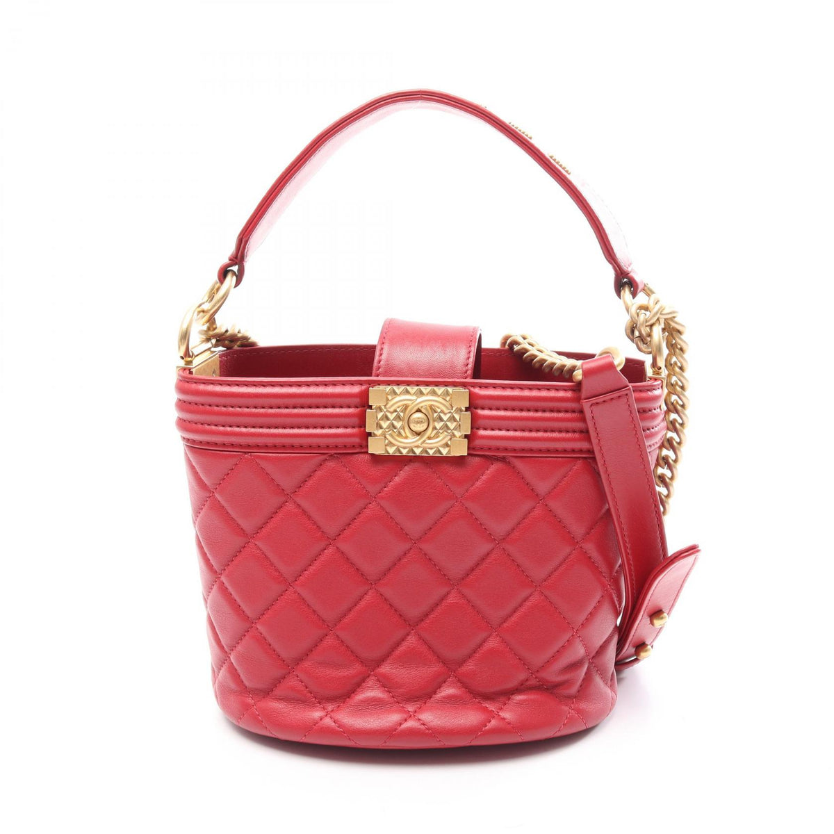 CHANEL Boy Chanel 2-Way Lambskin Bag Red