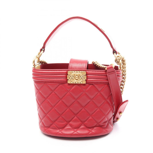 CHANEL Boy Chanel 2-Way Lambskin Bag Red