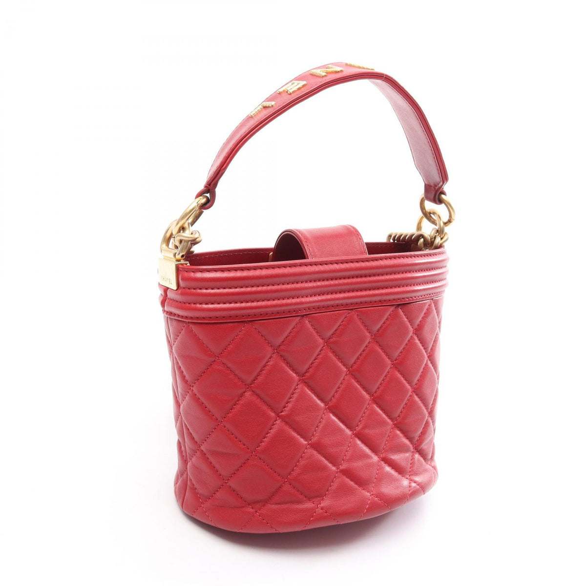 CHANEL Boy Chanel 2-Way Lambskin Bag Red