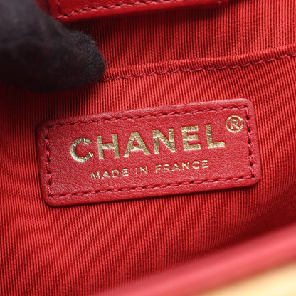 CHANEL Boy Chanel 2-Way Lambskin Bag Red