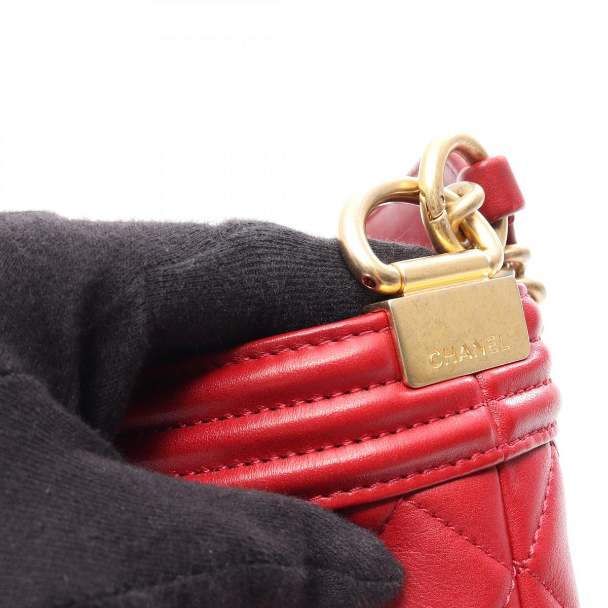 CHANEL Boy Chanel 2-Way Lambskin Bag Red