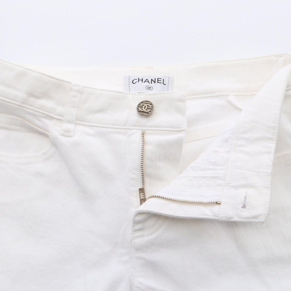 CHANEL Coco Mark Button Cotton Jeans Size 34