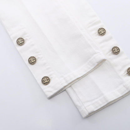 CHANEL Coco Mark Button Cotton Jeans Size 34