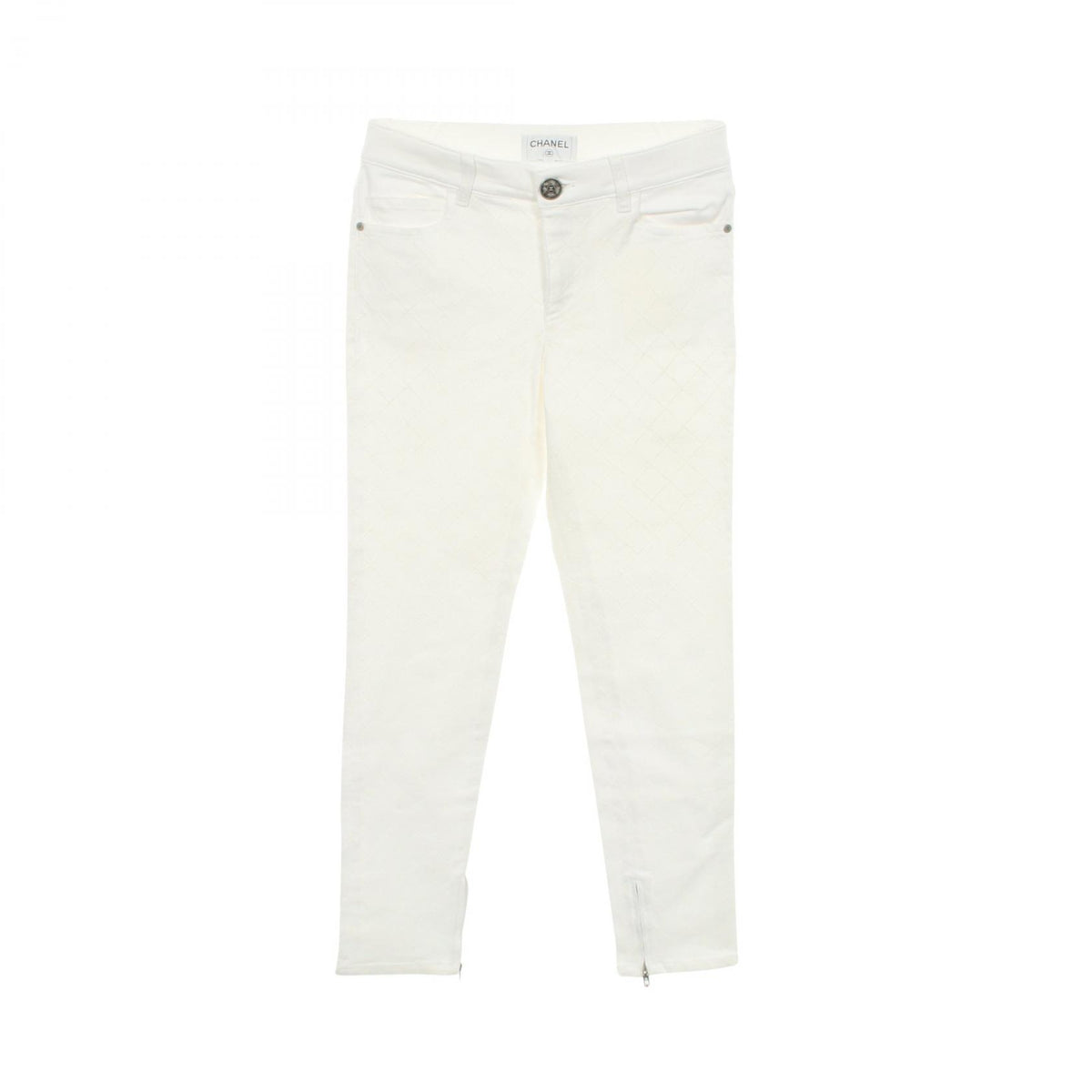 CHANEL Matelasse Skinny Cotton Jeans White Size 34