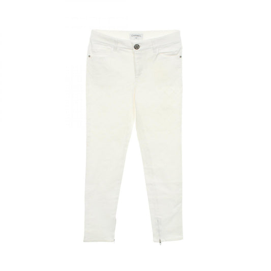 CHANEL Matelasse Skinny Cotton Jeans White Size 34