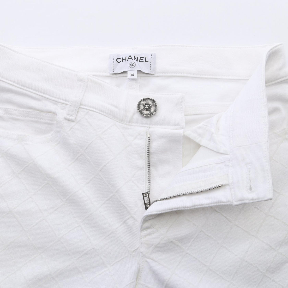 CHANEL Matelasse Skinny Cotton Jeans White Size 34