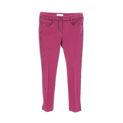 CHANEL Coco Mark Button Tweed Trim Pants Purple Size 34